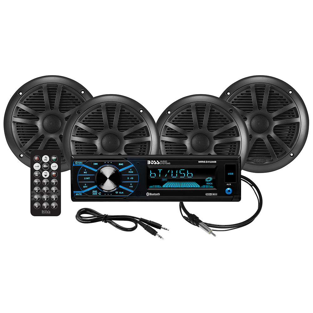 Tri-Water Marine | Boss Audio MCBK634B.64 Kit w/MR634UAB, 4 MR6B Speakers, MRANT10 Antenna [MCBK634B.64]