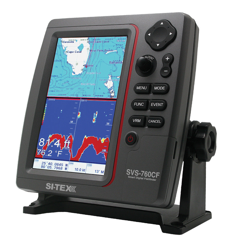 Tri-Water Marine | SI-TEX GPS Dual Frequency 600W Sonar System - 7 Color LCD w/Internal External GPS Antenna C-MAP 4D Card [SVS-760CF+]