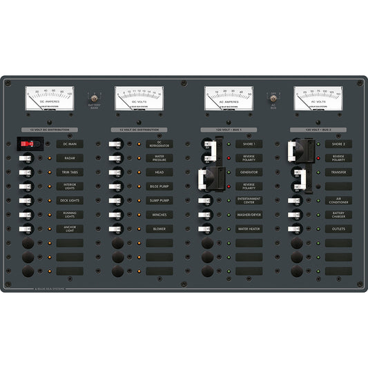 Tri-Water Marine | Blue Sea 8086 AC 3 Sources +12 Positions/DC Main +19 Position Toggle Circuit Breaker Panel - White Switches [8086]