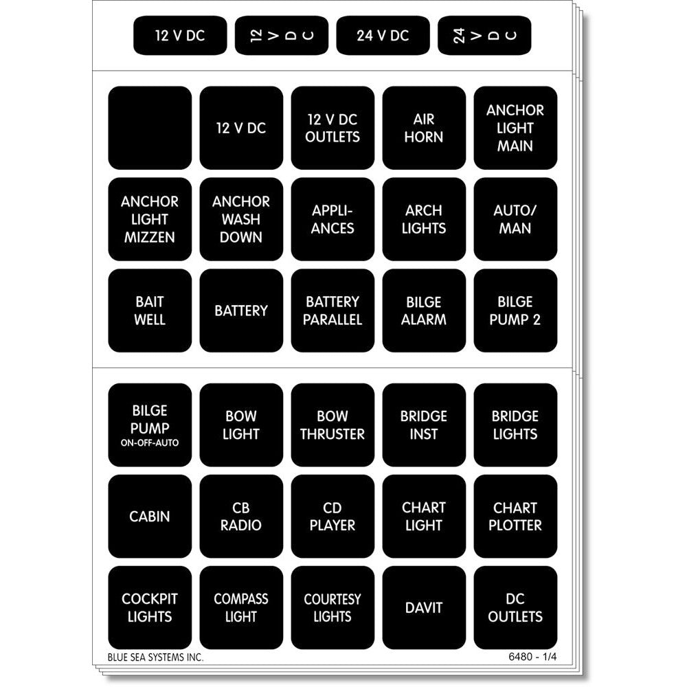 Tri-Water Marine | Blue Sea 4218 Square Format Label Set for Battery Management Panels - 30 [4218]