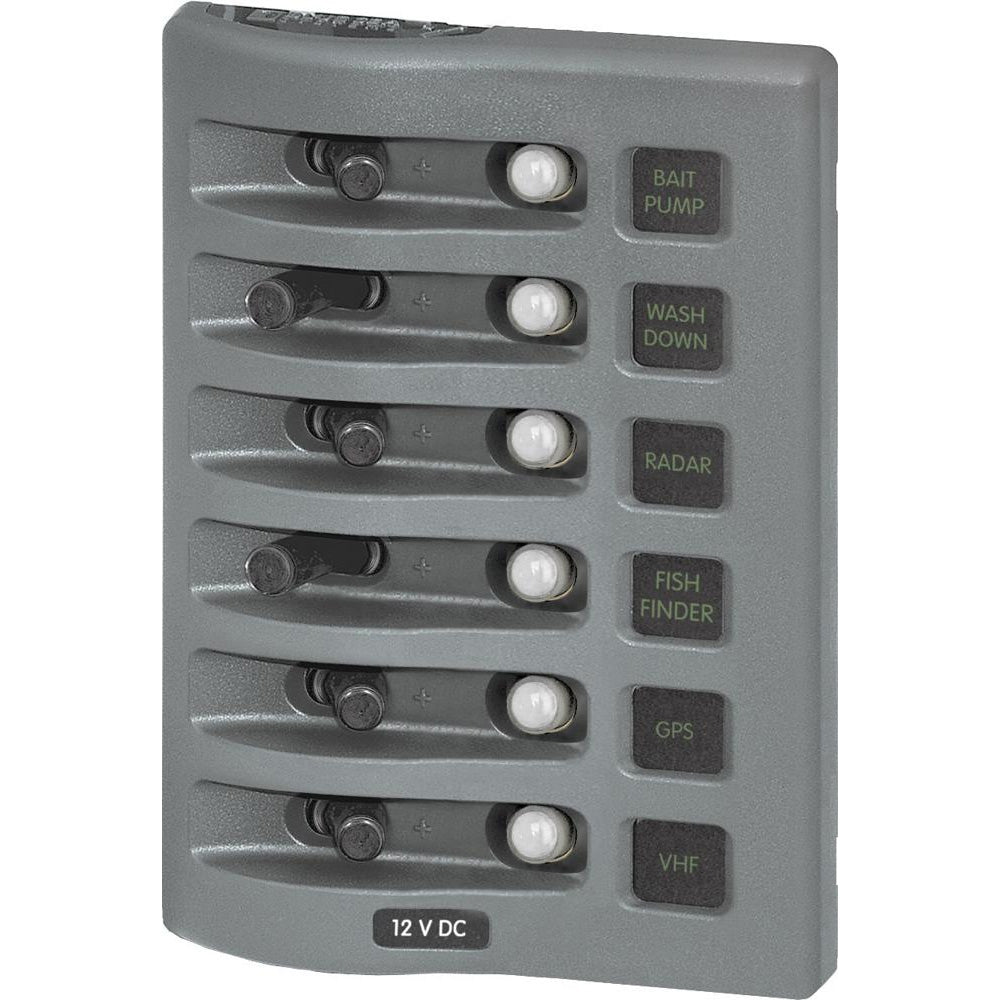 Tri-Water Marine | Blue Sea 4376 WeatherDeck Water Resistant Circuit Breaker Panel - 6 Position - Grey [4376]