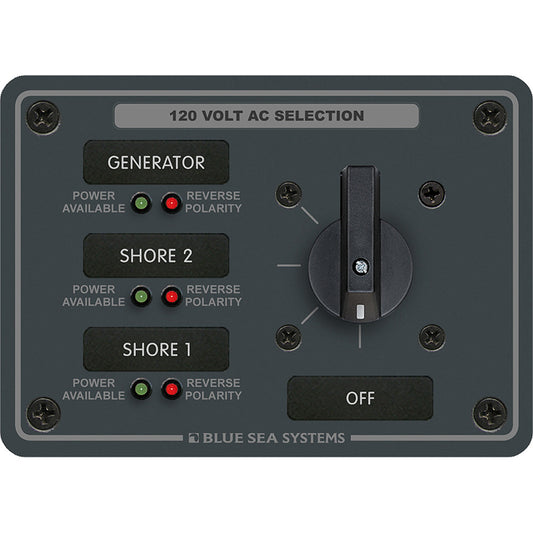 Tri-Water Marine | Blue Sea 8366 AC Rotary Switch Panel 30 Ampere 3 Positions + OFF, 2 Pole [8366]