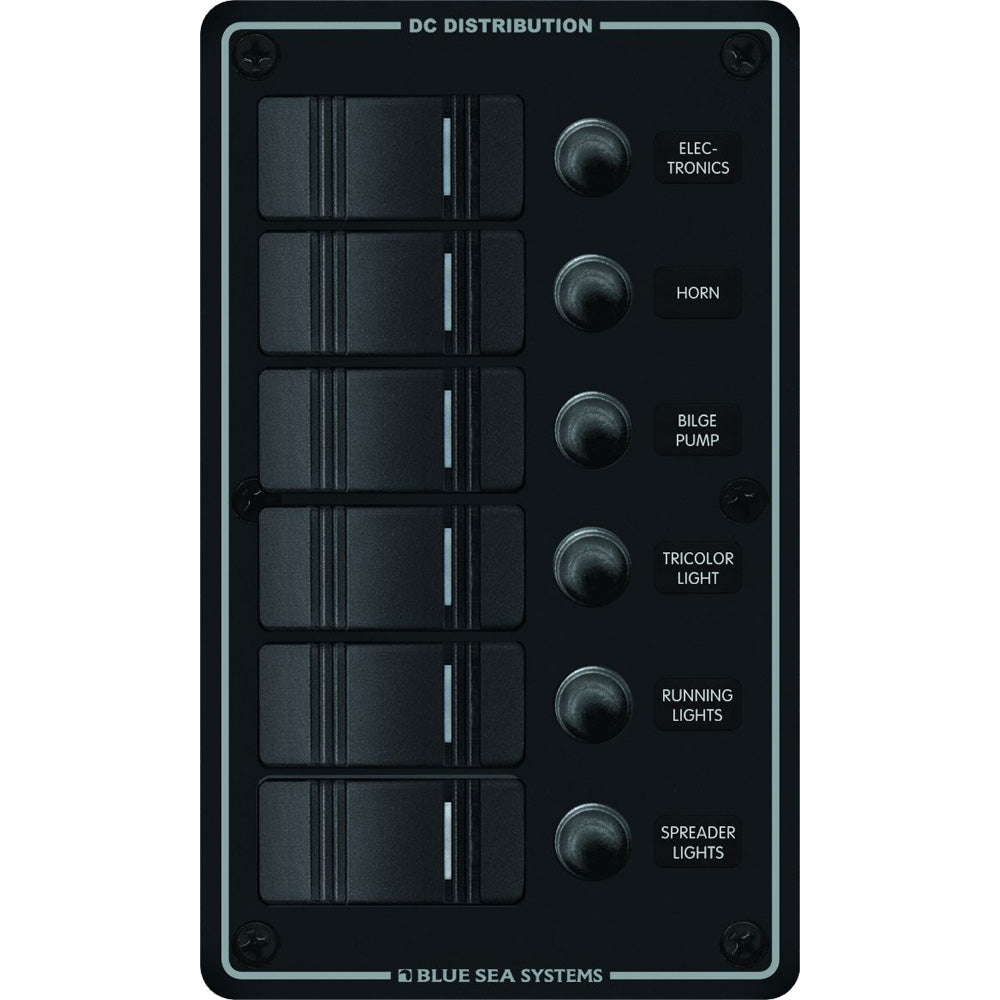 Tri-Water Marine | Blue Sea 8373 Water Resistant 6 Position - Black - Vertical Mount Panel [8373]