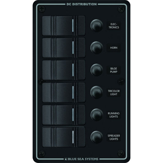 Tri-Water Marine | Blue Sea 8373 Water Resistant 6 Position - Black - Vertical Mount Panel [8373]