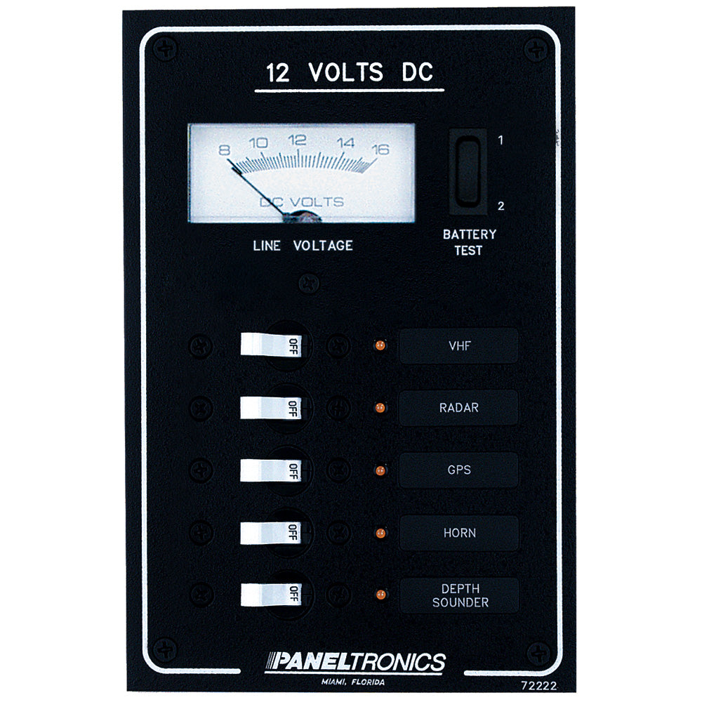 Tri-Water Marine | Paneltronics Standard DC 5 Position Breaker Panel & Meter w/LEDs [9972222B]