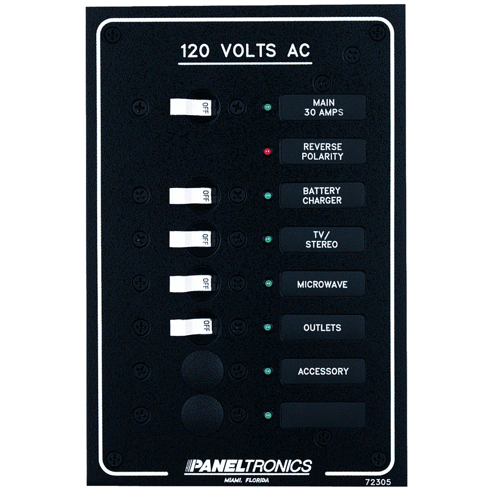 Tri-Water Marine | Paneltronics Standard AC 6 Position Breaker Panel & Main w/LEDs [9972305B]