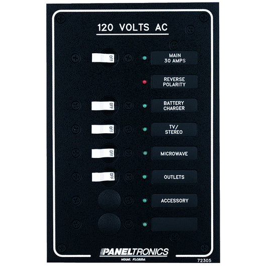 Tri-Water Marine | Paneltronics Standard AC 6 Position Breaker Panel & Main w/LEDs [9972305B]