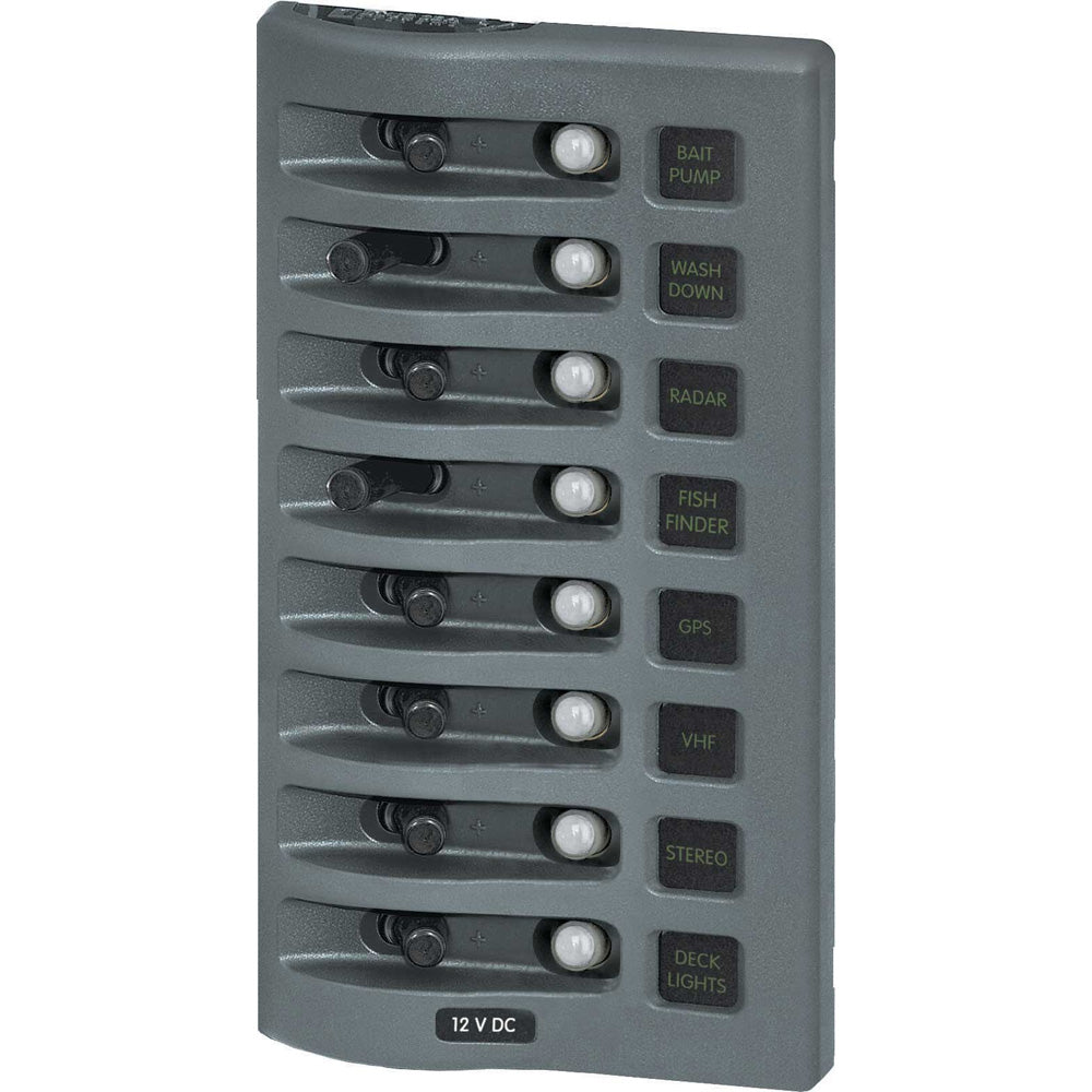 Tri-Water Marine | Blue Sea 4378 WeatherDeck Water Resistant Circuit Breaker Panel - 8 Position - Grey [4378]