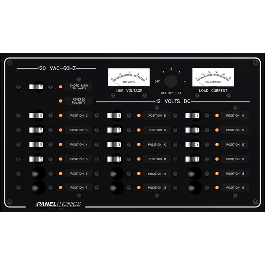 Tri-Water Marine | Paneltronics Standard Panel - AC/DC 19 Position Circuit Breaker w/Meters & LEDs [9973410B]