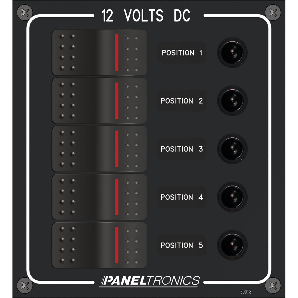 Tri-Water Marine | Paneltronics Waterproof Panel - DC 5-Position Illuminated Rocker Switch & Circuit Breaker [9960018B]