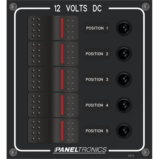 Tri-Water Marine | Paneltronics Waterproof Panel - DC 5-Position Illuminated Rocker Switch & Circuit Breaker [9960018B]