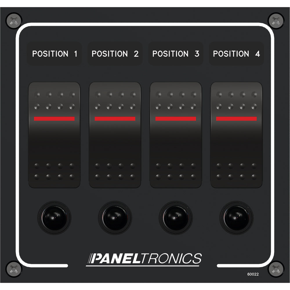 Tri-Water Marine | Paneltronics Waterproof Panel - DC 4-Position Illuminated Rocker Switch & Circuit Breaker [9960022B]