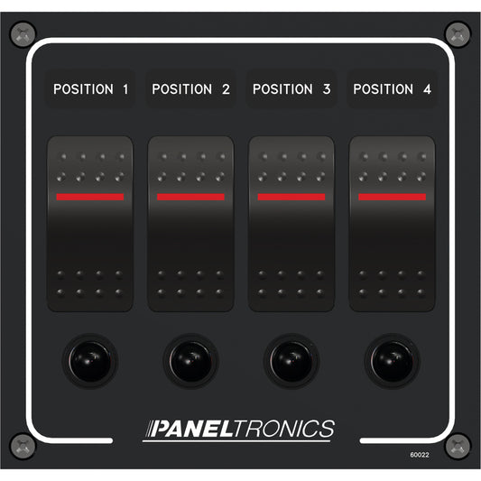 Tri-Water Marine | Paneltronics Waterproof Panel - DC 4-Position Illuminated Rocker Switch & Circuit Breaker [9960022B]