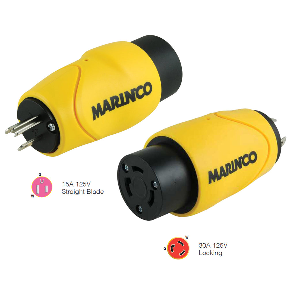 Tri-Water Marine | Marinco Straight Adapter 15Amp Straight Male to 30Amp Locking Female Connector [S15-30]