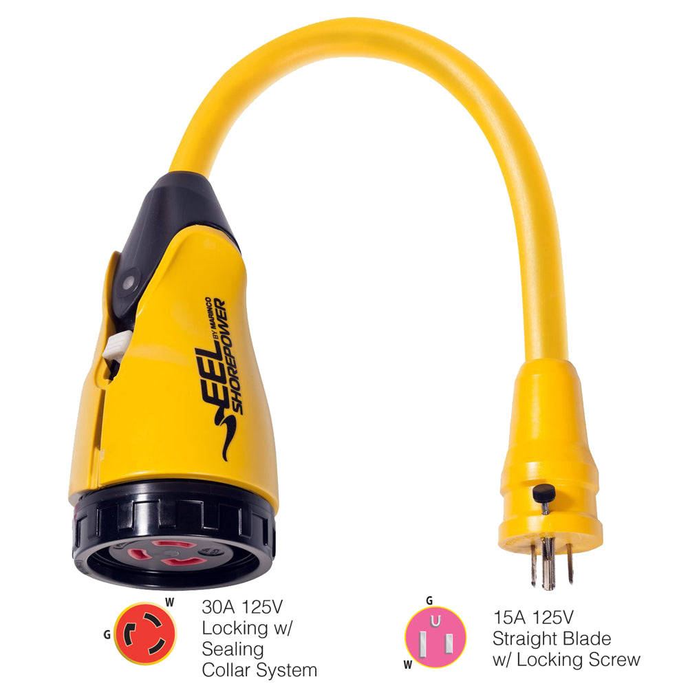 Tri-Water Marine | Marinco P15-30 EEL 30A-125V Female to 15A-125V Male Pigtail Adapter - Yellow [P15-30]