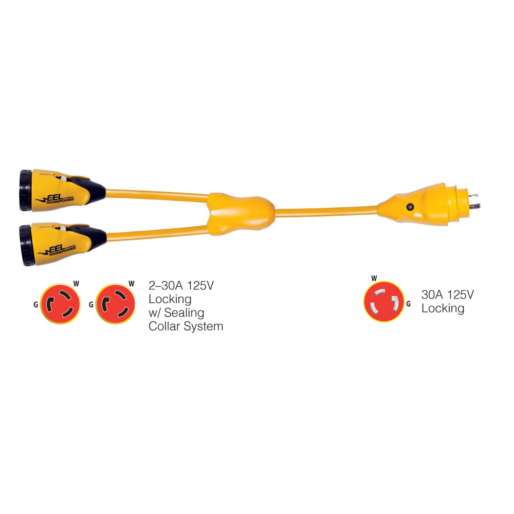 Tri-Water Marine | Marinco Y30-2-30 EEL (2)30A-125V Female to (1)30A-125V Male "Y" Adapter - Yellow [Y30-2-30]