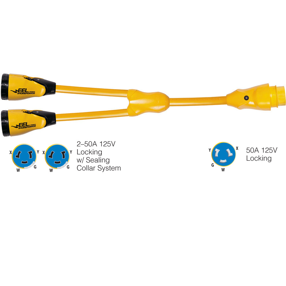 Tri-Water Marine | Marinco Y504-2-504 EEL (2)50A-125/250V Female to (1)50A-125/250V Male "Y" Adapter - Yellow [Y504-2-504]