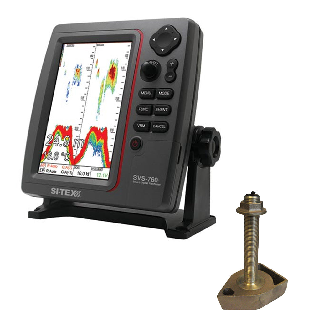 Tri-Water Marine | SI-TEX SVS-760 Dual Frequency Sounder 600W Kit w/Bronze Thru-Hull Temp Transducer - 1700/50/200T-CX [SVS-760TH]