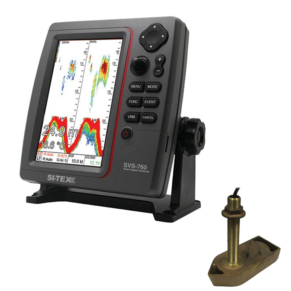 Tri-Water Marine | SI-TEX SVS-760 Dual Frequency Sounder 600W Kit w/Bronze Thru-Hull Temp Transducer - 307/50/200T-CX [SVS-760TH1]