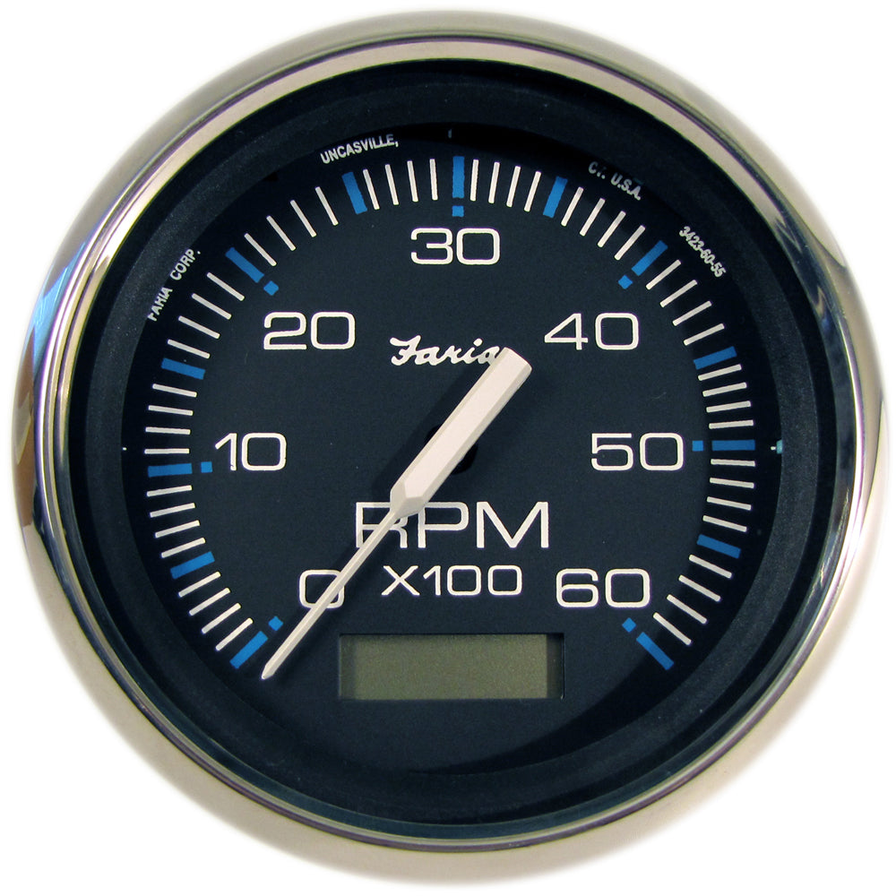 Tri-Water Marine | Faria Chesapeake Black 4" Tachometer w/Hourmeter - 6000 RPM (Gas) (Inboard) [33732]