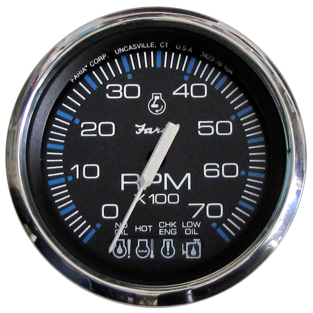 Tri-Water Marine | Faria Chesapeake Black SS 4" Tachometer w/Systemcheck Indicator - 7000 RPM (Gas) f/ Johnson / Evinrude Outboard) [33750]