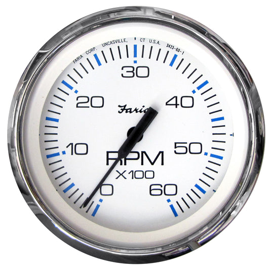 Tri-Water Marine | Faria Chesapeake White SS 4" Tachometer - 6000 RPM (Gas) (Inboard I/O) [33807]