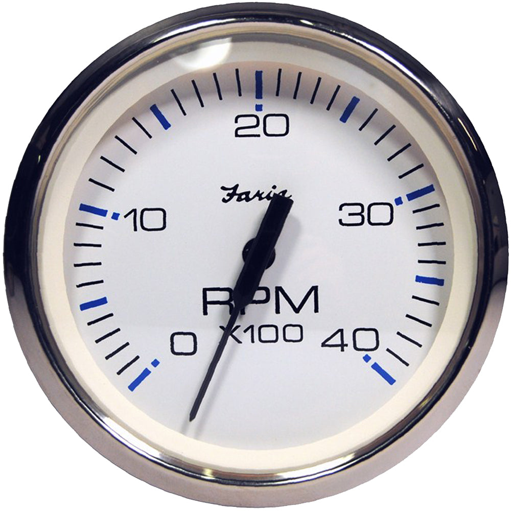 Tri-Water Marine | Faria Chesapeake White SS 4" Tachometer - 4000 RPM (Diesel) (Magnetic Pick-Up) [33818]