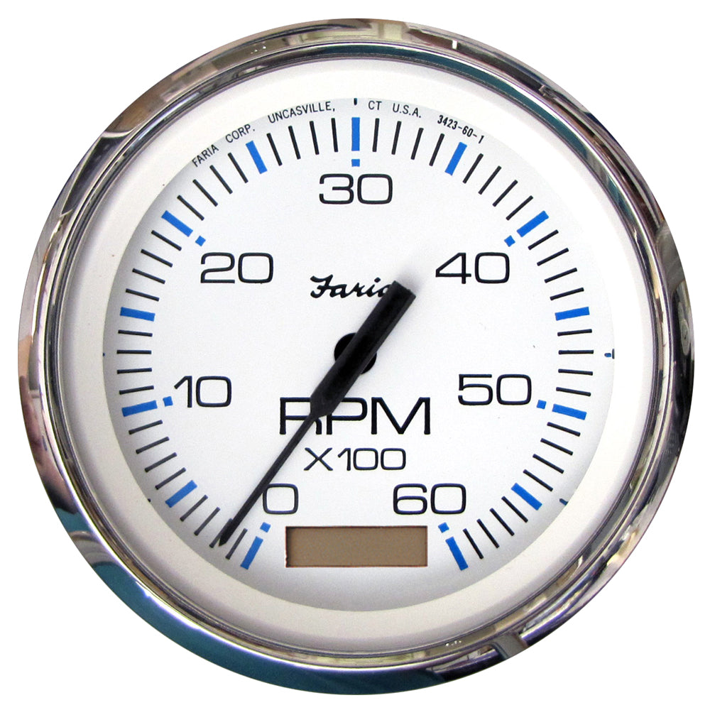 Tri-Water Marine | Faria Chesapeake White SS 4" Tachometer w/Hourmeter - 6000 RPM (Gas)(Inboard) [33832]