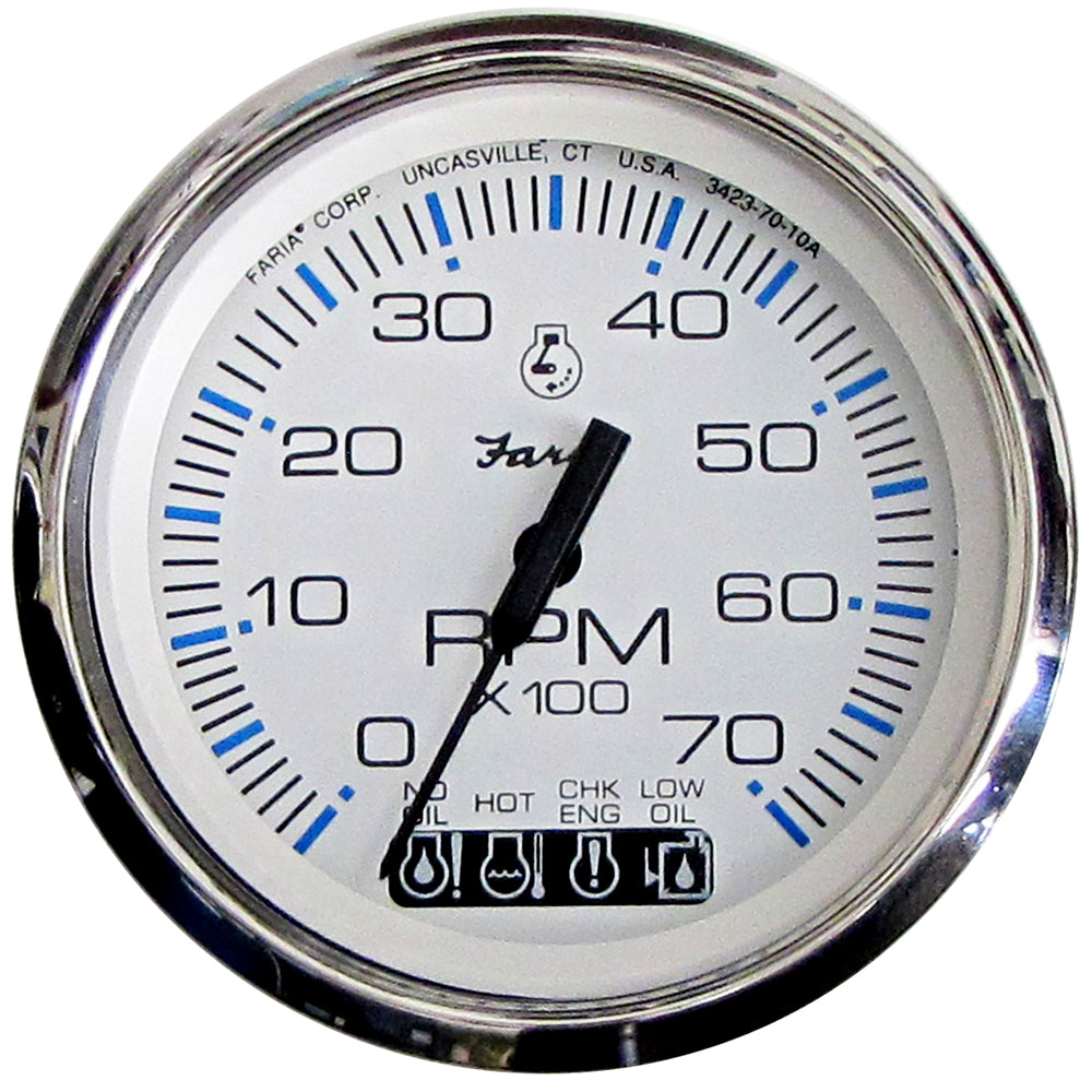 Tri-Water Marine | Faria Chesapeake White SS 4" Tachometer w/Systemcheck Indicator - 7000 RPM (Gas) (Johnson/Evinrude Outboard) [33850]