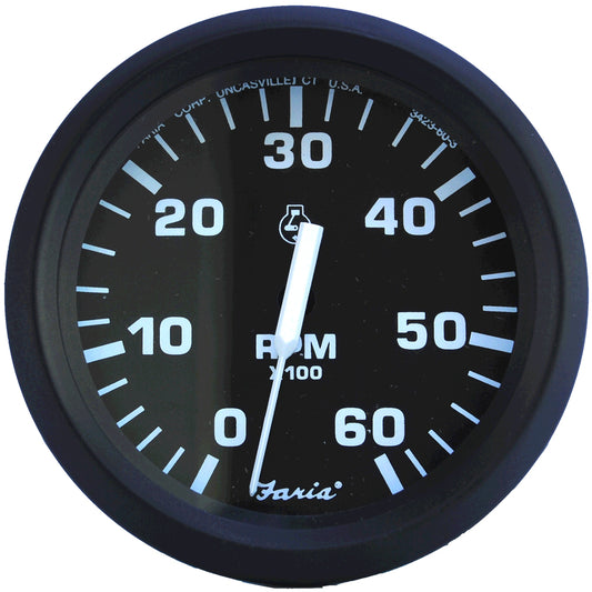 Tri-Water Marine | Faria Euro Black 4" Tachometer - 6,000 RPM (Gas - Inboard & I/O) [32804]