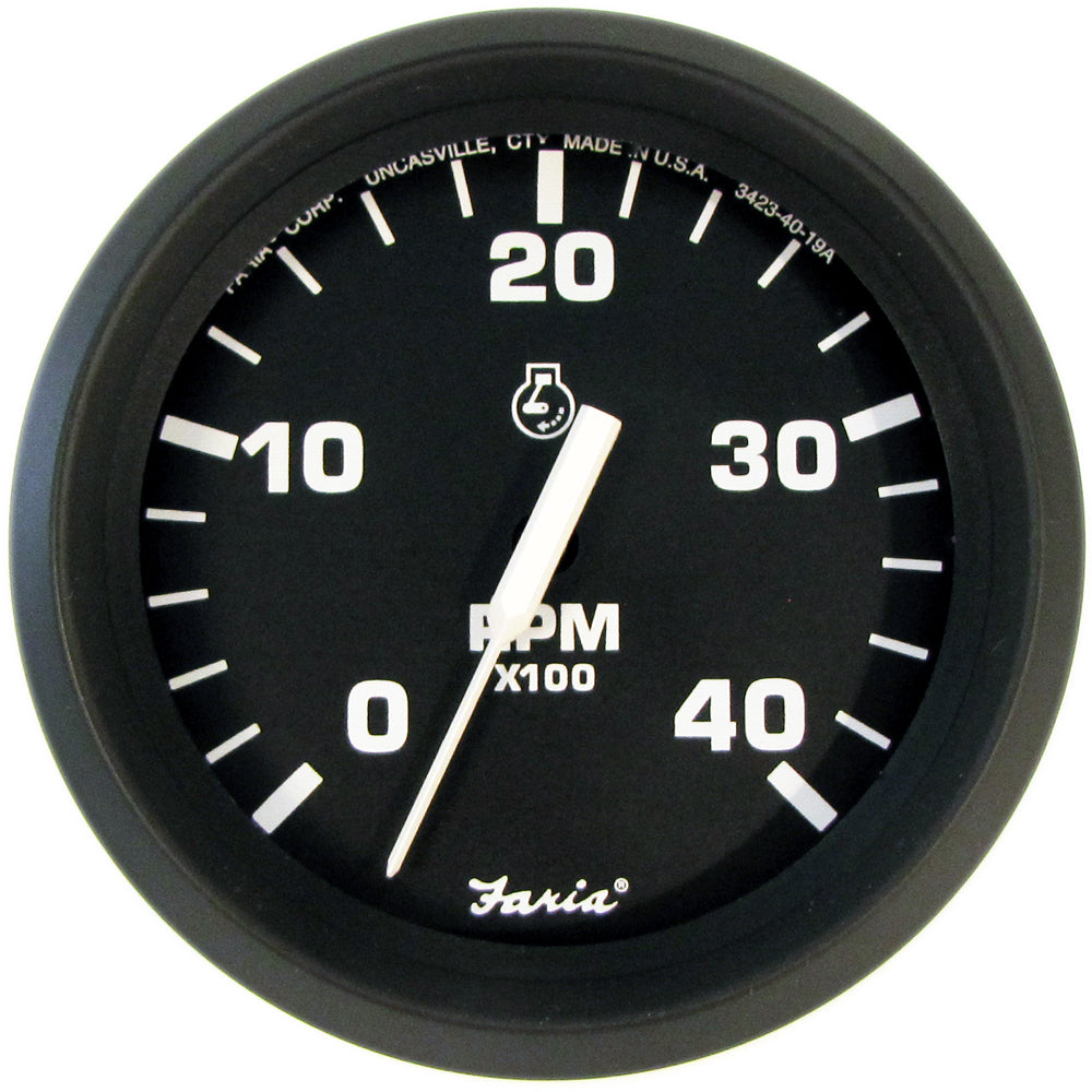 Tri-Water Marine | Faria Euro Black 4" Tachometer - 4000 RPM (Diesel) (Mechanical Takeoff) [32842]