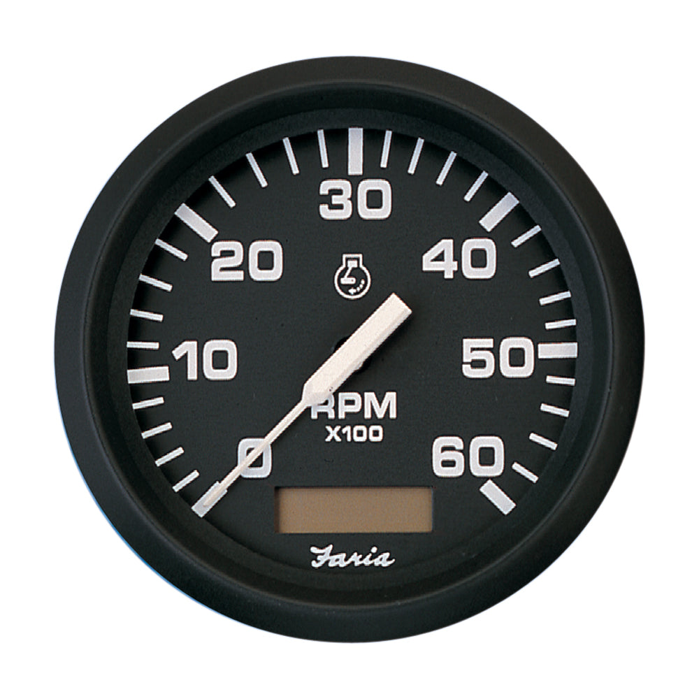 Tri-Water Marine | Faria Euro Black 4" Tachometer w/Hourmeter - 6,000 RPM (Gas - Inboard) [32832]