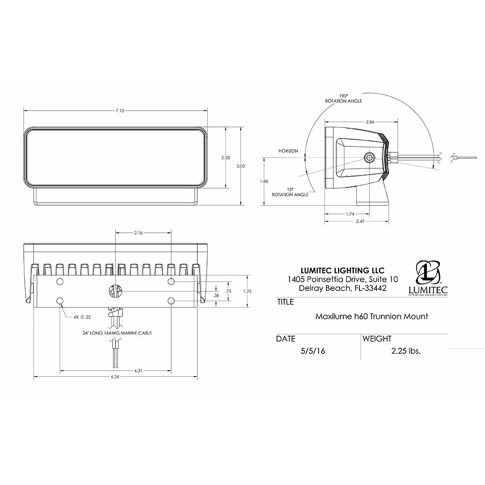 Tri-Water Marine | Lumitec Maxillume h60 - Trunnion Mount Flood Light - White Dimming - White Housing [101334]