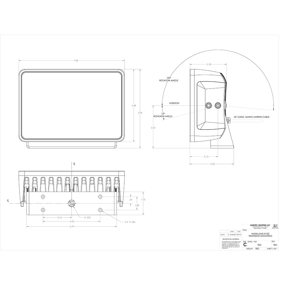 Tri-Water Marine | Lumitec Maxillume h120 - Trunnion Mount Flood Light - White Housing - White Dimming [101346]