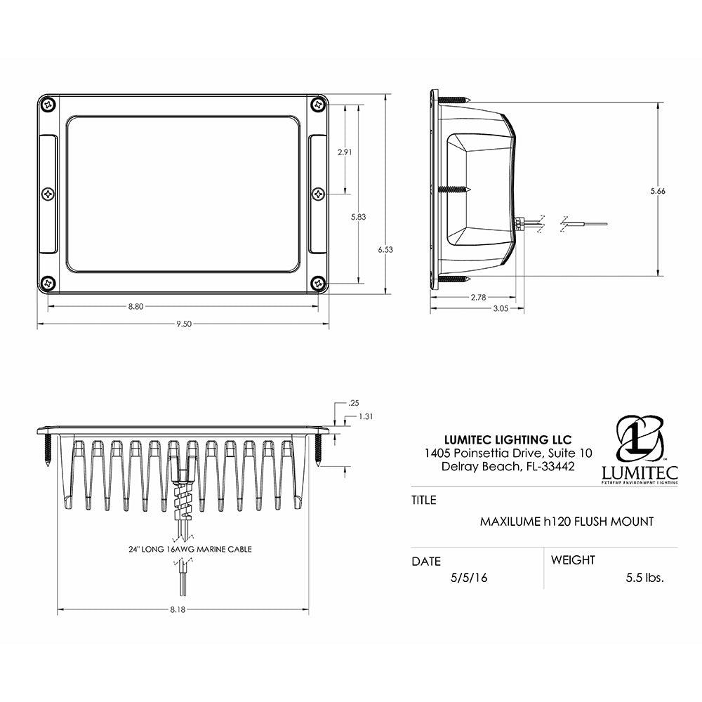 Tri-Water Marine | Lumitec Maxillume h120 - Flush Mount Flood Light - White Housing - White Dimming [101348]