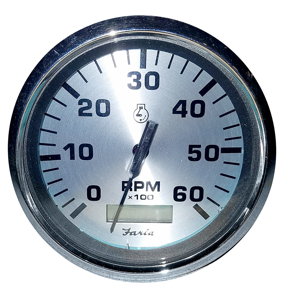 Tri-Water Marine | Faria Spun Silver 4" Tachometer w/Hourmeter (6000 RPM) (Gas Inboard) [36032]