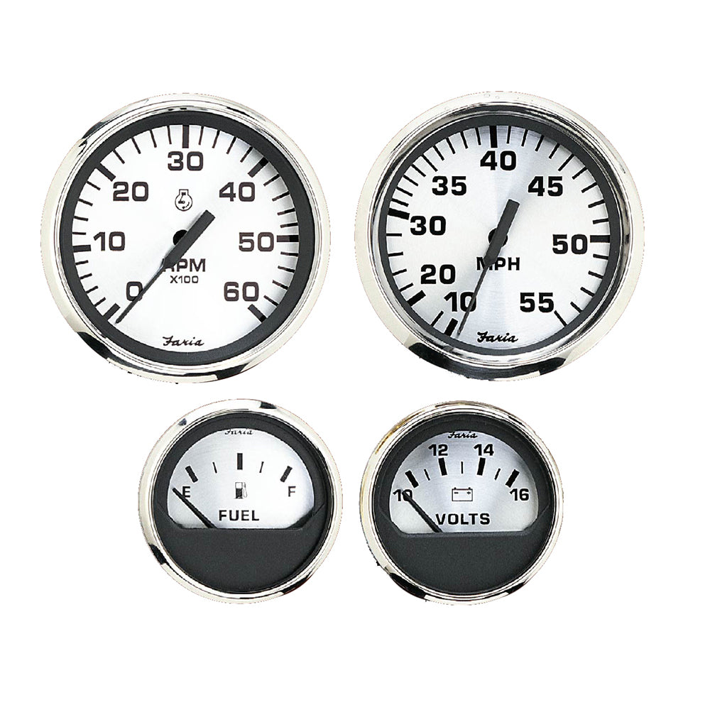 Tri-Water Marine | Faria Spun Silver Box Set of 4 Gauges f/Outboard Engines - Speedometer, Tach, Voltmeter Fuel Level [KTF0182]