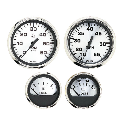 Tri-Water Marine | Faria Spun Silver Box Set of 4 Gauges f/Outboard Engines - Speedometer, Tach, Voltmeter Fuel Level [KTF0182]