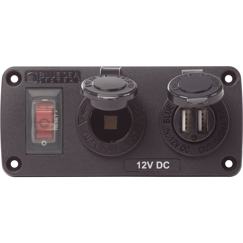 Tri-Water Marine | Blue Sea 4363 Water Resistant USB Accessory Panels - 15A Circuit Breaker, 12V Socket, 2.1A Dual USB Charger [4363]