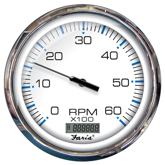 Tri-Water Marine | Faria Chesapeake White SS 5" Tachometer w/Digital Hourmeter - 6000 RPM (Gas) (Inboard) [33863]