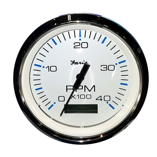 Tri-Water Marine | Faria Chesapeake White SS 4" Tachometer w/Hourmeter (4000 RPM) (Diesel) (Mech. Takeoff Var. Ratio Alt) [33834]