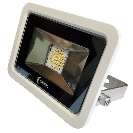 Tri-Water Marine | Lunasea 10W Slimline LED Floodlight, 120VAC Only, Cool White, 1200 Lumens, 3 Cord - White Housing [LLB-366N-31-10]