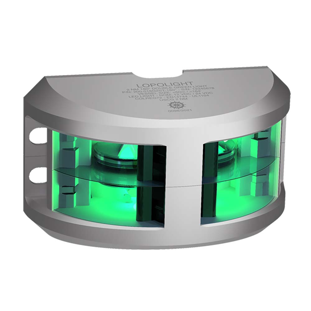 Tri-Water Marine | Lopolight Series 200-018 - Double Stacked Navigation Light - 2NM - Vertical Mount - Green - Silver Housing [200-018G2ST]