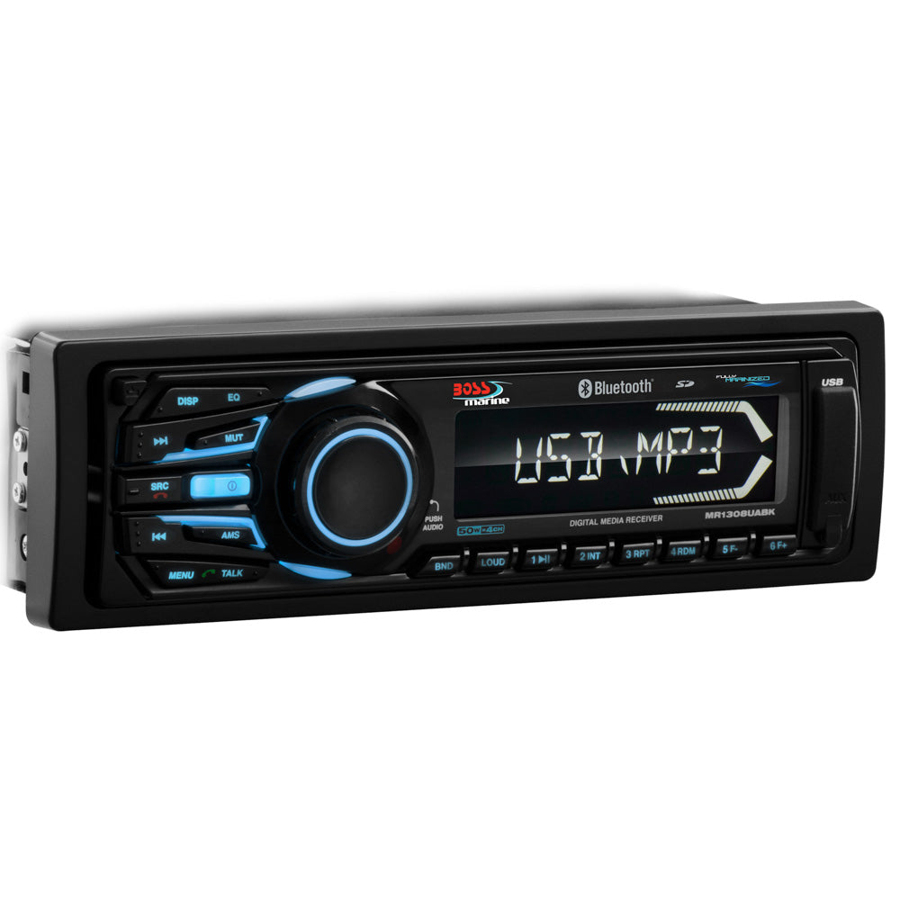 Tri-Water Marine | Boss Audio MR1308UABK Bluetooth - Fully Marinized MP3-Compatible Digital Media Receiver w/USB SD Memory Card Ports Aux Input [MR1308UABK]