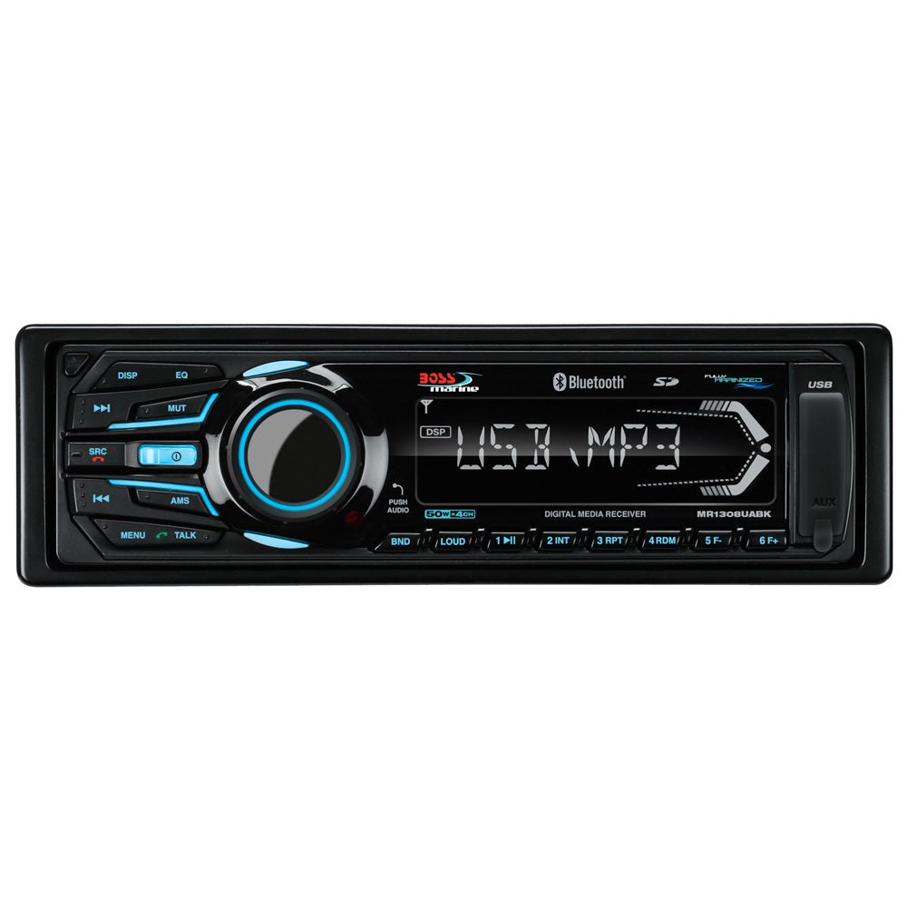 Tri-Water Marine | Boss Audio MR1308UABK Bluetooth - Fully Marinized MP3-Compatible Digital Media Receiver w/USB SD Memory Card Ports Aux Input [MR1308UABK]